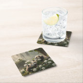 Drie Schattigee panda's Vierkante Kartonnen Onderzetter (Insitu)