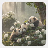 Drie Schattigee panda's Vierkante Sticker (Voorkant)