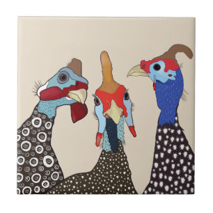 Drie Schattigee parelhoenvogels Tegeltje