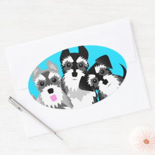 Drie Schattigee Schnauzers Ovale Sticker
