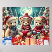 Drie Schattigee teddyberen vrolijk kerstfeest Poster (Voorkant)