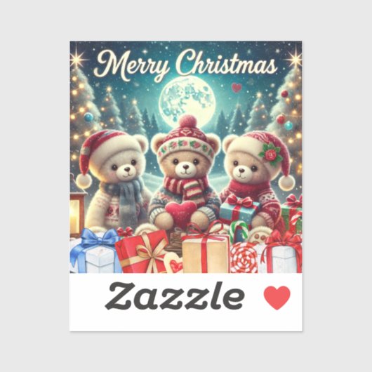 Drie Schattigee teddyberen vrolijk kerstfeest Sticker (Vel)