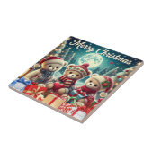 Drie Schattigee teddyberen vrolijk kerstfeest Tegeltje (Zijkant)