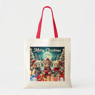 Drie Schattigee teddyberen vrolijk kerstfeest Tote Bag
