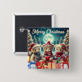 Drie Schattigee teddyberen vrolijk kerstfeest Vierkante Button 5,1 Cm (Voorkant /achterkant)