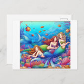Drie Schattigee zeemeermin spelen samen Briefkaart (Voorkant / Achterkant)