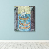 Drie schepen die de haven van Ravenna binnenvaren Canvas Afdruk (Insitu (Houten vloer))