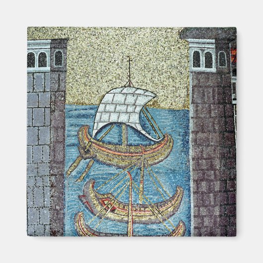 Drie schepen die de haven van Ravenna binnenvaren Magneet (Voorkant)