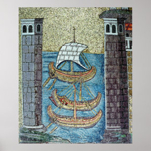 Drie schepen die de haven van Ravenna binnenvaren Poster
