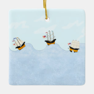 Drie schepen die op het Rolling Zee zeilen Keramisch Ornament