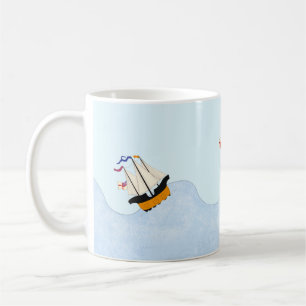 Drie schepen varen op het Rolling Zee Nautical Koffiemok