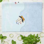 Drie schepen varen op het Rolling Zee Nautical Theedoek (Gevouwen)