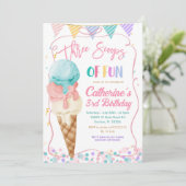 Drie schepjes van leuke 3e verjaardag ijsfeest kaart (Staand voorkant)