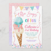 Drie schepjes van leuke 3e verjaardag ijsfeest kaart (Voorkant / Achterkant)