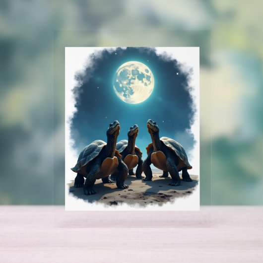 Drie schildpadden huilen bij Moon Wildlife Mountai Acryl Bord (Neutraal)