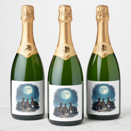 Drie schildpadden huilen bij Moon Wildlife Mountai Sparkling Wijnetiket (Flessen)