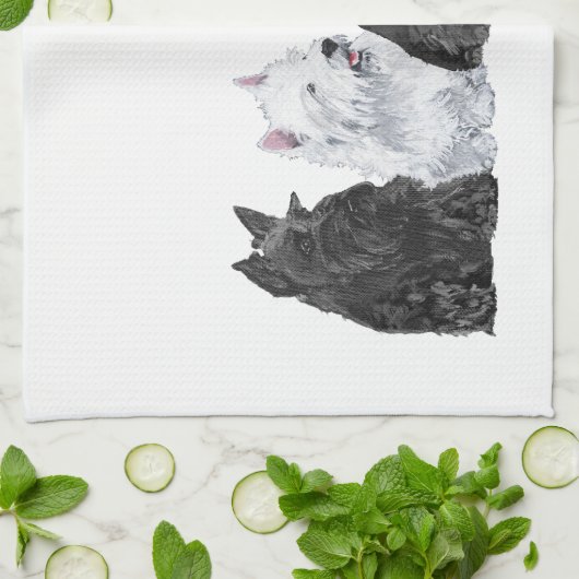 Drie Scotties en een Westie Theedoek (Gevouwen)