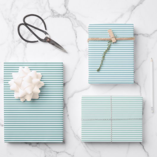 Drie Shades Turquoise Stripes Inpakpapier Vel (Voorkant)