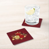 Drie sieradenrozen vierkante kartonnen onderzetter (Insitu)