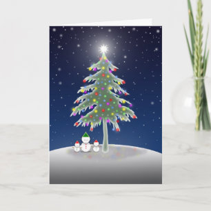 Drie Sneeuwmannen en Kerstboom Kaart