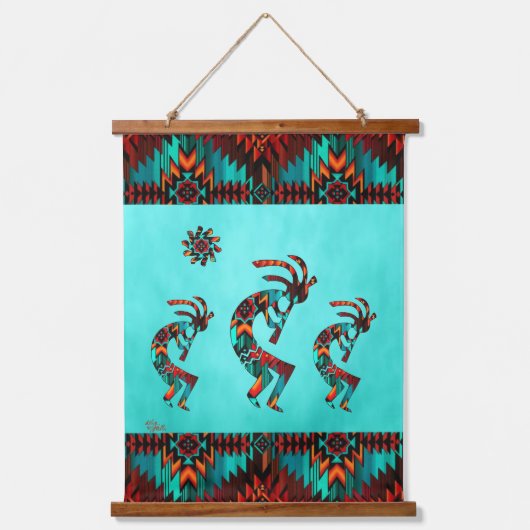 Drie Southwest Kokopelli Hanging Tapestry Hangend Wandkleed (Voorkant)