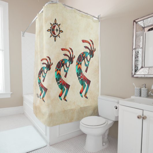 Drie Southwest Kokopelli Shower Curtain Douchegordijn (In situ)
