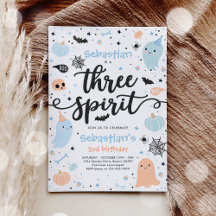Drie Spirit Cute Halloween Ghost 3rd Birthday Inv