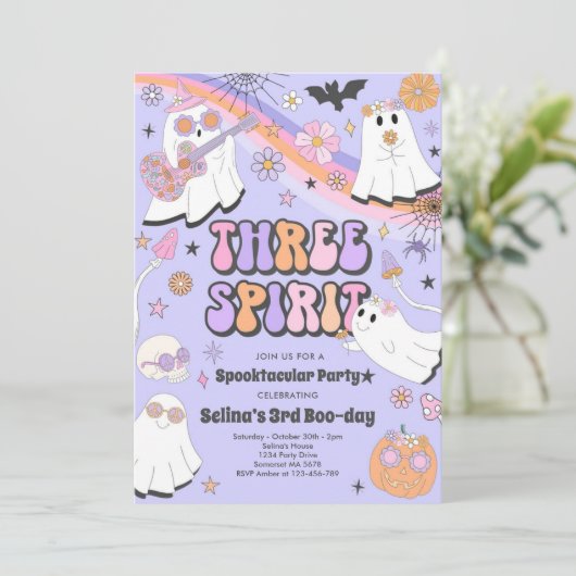 Drie Spirit Halloween Groovy Ghost 3rd Birthday Kaart (Staand voorkant)