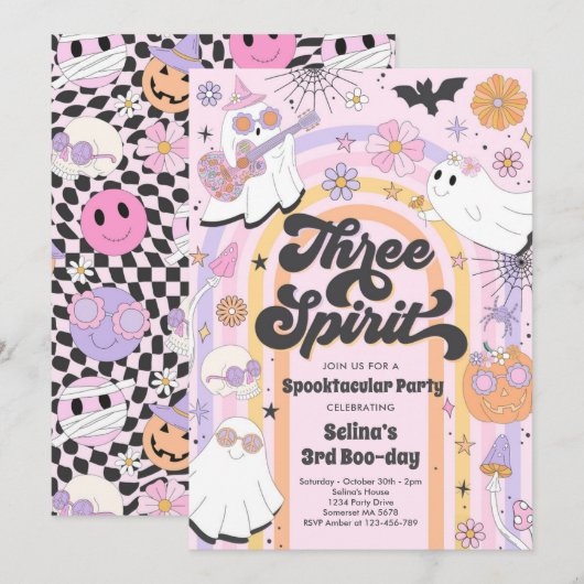 Drie Spirit Halloween Groovy Ghost 3rd Birthday Kaart (Voorkant / Achterkant)