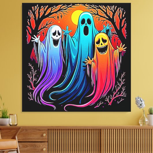 Drie Spooky Halloween Ghosts Design Canvas Afdruk (Insitu (Woonkamer))