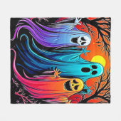 Drie Spooky Halloween Ghosts Design Fleece Deken (Voorkant (Horizontaal))
