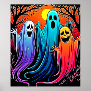 Drie Spooky Halloween Ghosts Design Poster
