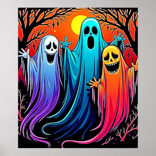 Drie Spooky Halloween Ghosts Design Poster (Voorkant)
