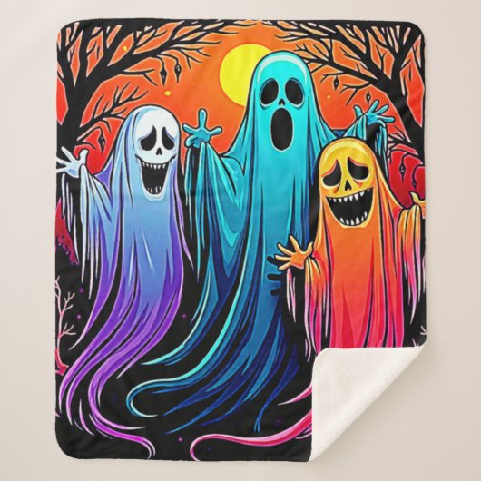 Drie Spooky Halloween Ghosts Design Sherpa Deken (Voorkant)