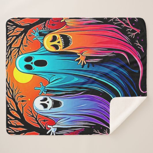 Drie Spooky Halloween Ghosts Design Sherpa Deken (Voorkant (horizontaal))