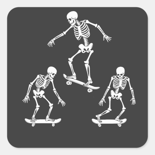 Drie Spooky Skating Skeleton Halloween Skateboard Vierkante Sticker (Voorkant)