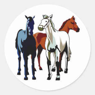 Drie sterke paarden Rood Blauw Ronde Sticker