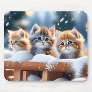 Drie Tabby katten spelen in de sneeuw Muismat