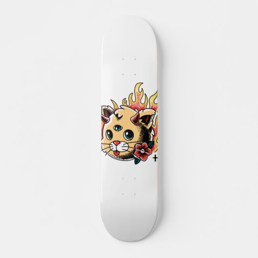 Drie Tattoo van Eyed Cute Kitten Flames Skateboard (Voorkant)
