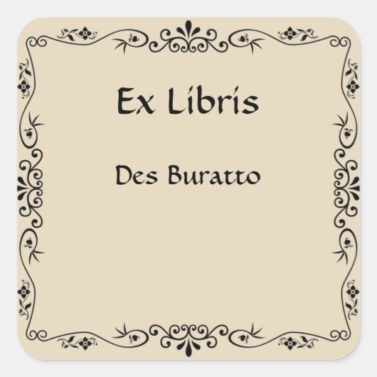  Drie Teardrop Bamboe Swirl Bookplate Vierkante Sticker (Voorkant)