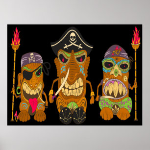 Drie Tiki Piraten, Grappige Zwarte Poster