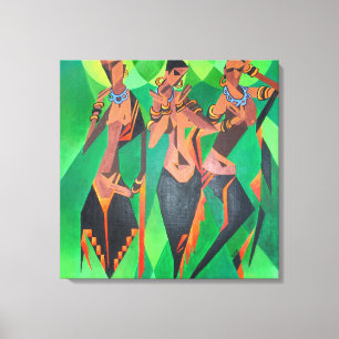 Drie traditionele etnische zwarte vrouwen dansen canvas afdruk