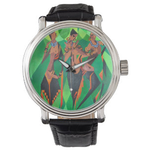 Drie traditionele etnische zwarte vrouwen dansen horloge