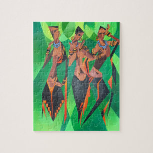 Drie traditionele etnische zwarte vrouwen dansen legpuzzel
