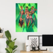 Drie traditionele etnische zwarte vrouwen dansen poster (Thuiskantoor)