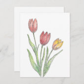 Drie tulpen gekleurd potlood, pen & inkt schets notitiekaartje (Voorkant / Achterkant)