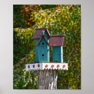 Drie Turquoise Birdhouses Poster