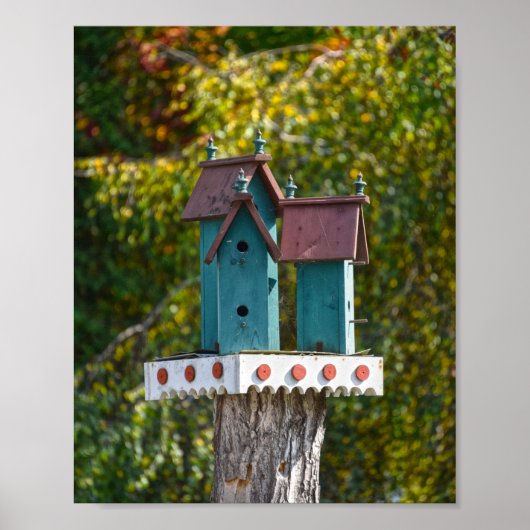 Drie Turquoise Birdhouses Poster (Voorkant)