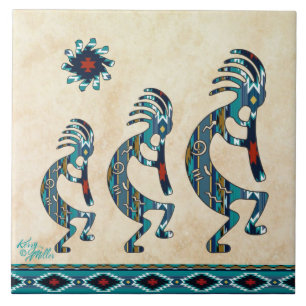 Drie Turquoise Kokopelli-keramische Tegel Tegeltje