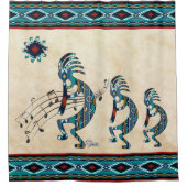 Drie Turquoise Kokopelli Shower Curtain Douchegordijn (Voorkant)